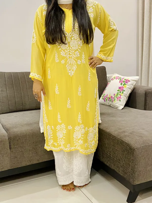 Modal Chikankari Solid Women's Long Kurta