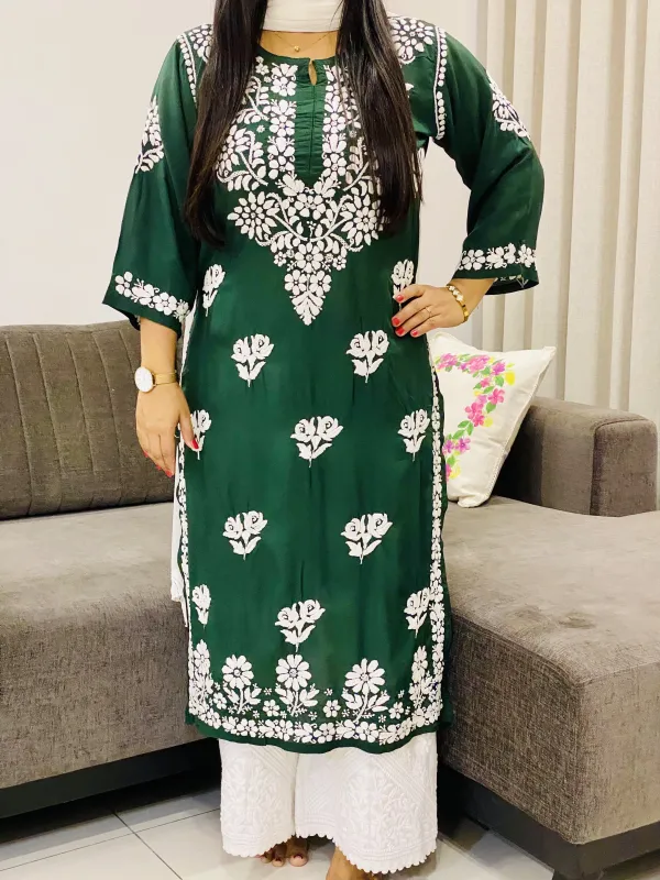 Premium Modal Chikankari Women's Long Solid Kurta