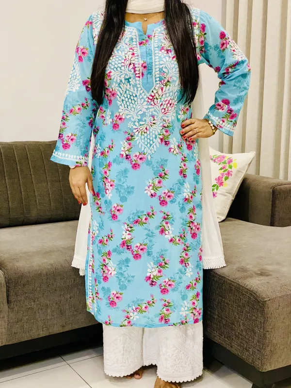 Ferozi Diana Mulmul Soft Chikankari Kurti