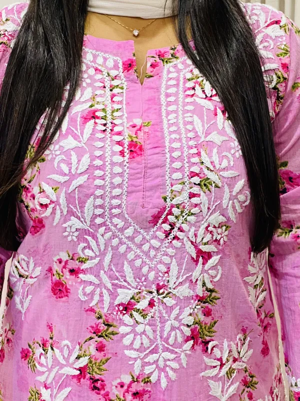 Pink Diana Mulmul Soft Chikankari Kurta Palazzo Set