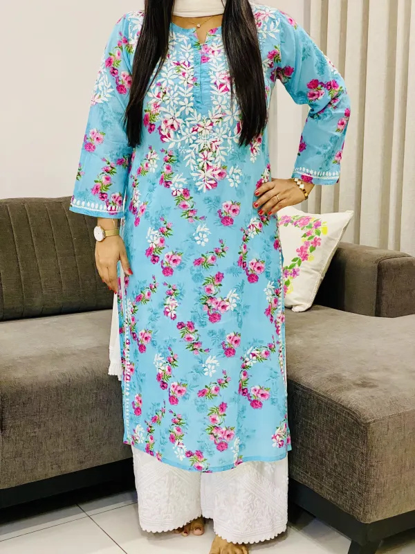 Mulmul Chikankari Floral Women's Long Kurta