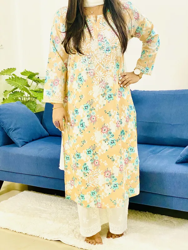 Mulmul Chikankari Women's Floral Long Kurta