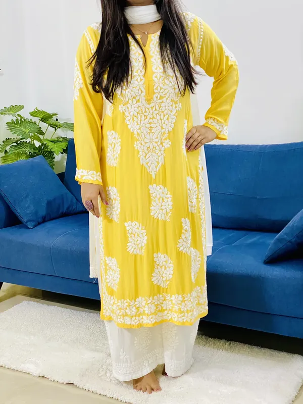 Modal Chikankari Solid Women's Long Kurta