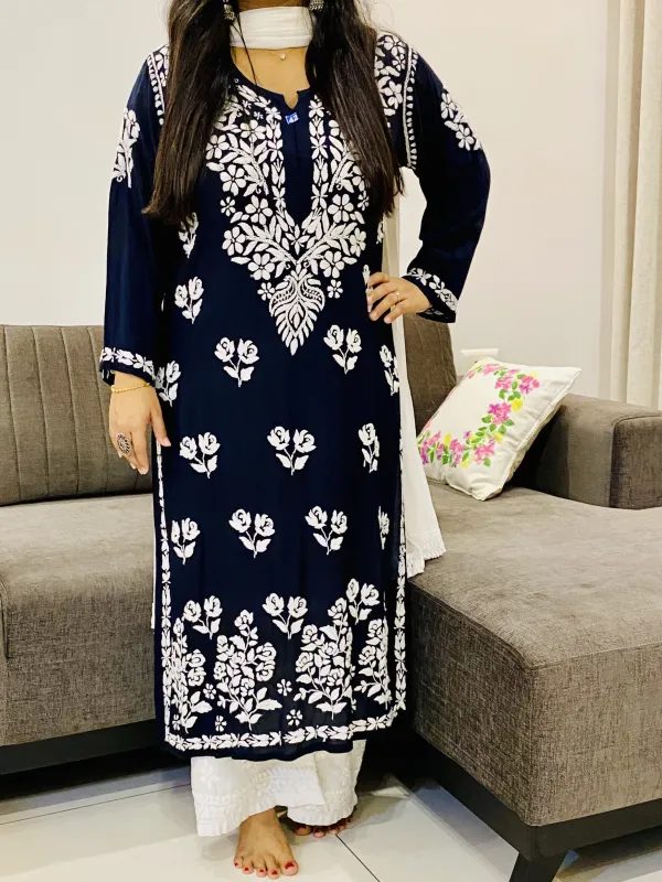 Premium Modal Chikankari Solid Women's Long Kurta
