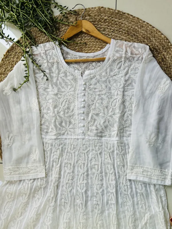 Resham Chikankari Hand Embroidered Women's Yog Anarkali Kurta
