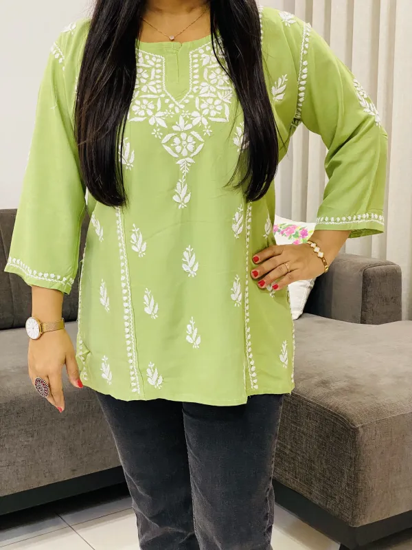 Rayon Chikankari Solid Women's Short Top