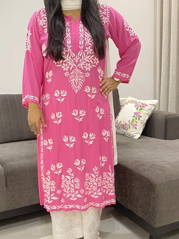 Premium Modal Chikankari Solid Women's Long Kurta