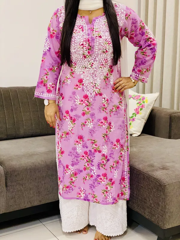 Mulmul Chikankari Floral Women's Long Kurta