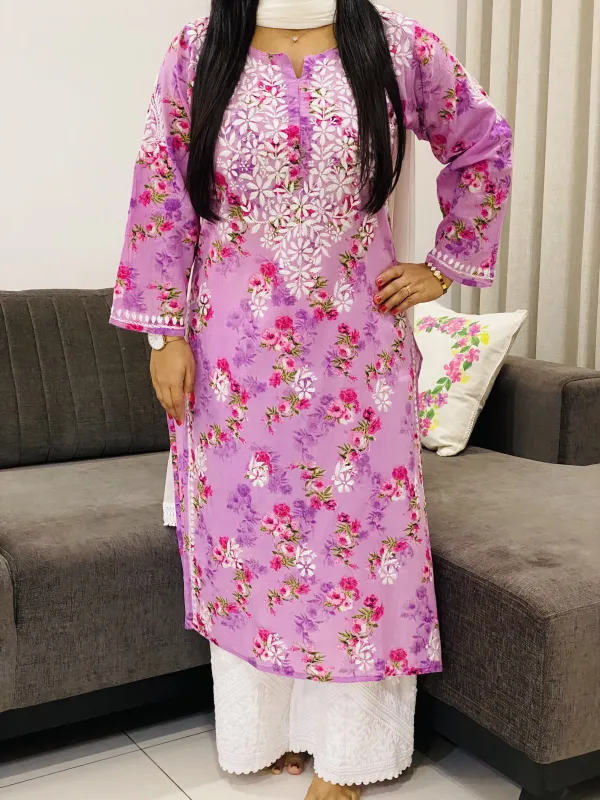Mulmul Chikankari Floral Women's Long Kurta