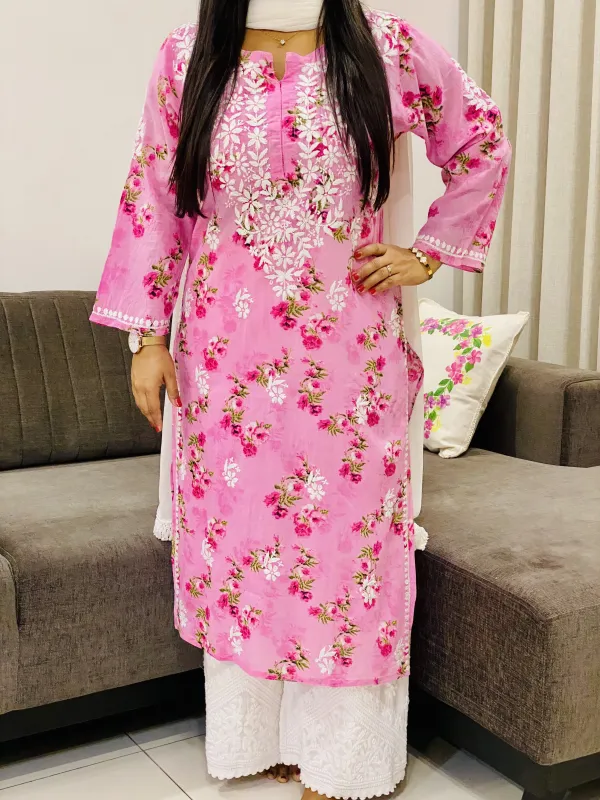 Mulmul Chikankari Floral Women's Long Kurta