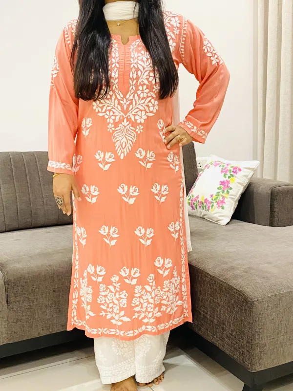 Premium Modal Chikankari Solid Women's Long Kurta