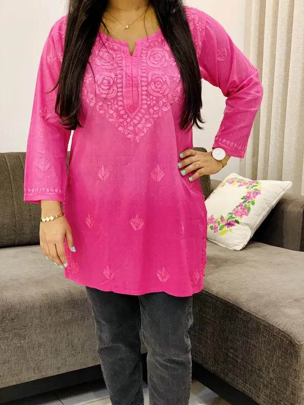 Dobby Mulmul Chikankari Hand Embroidered Women's Short Kurta