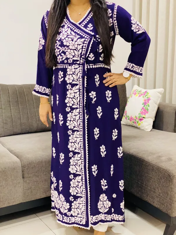 Rayon Chikankari Handwork Solid Women's Angrakha Kurta
