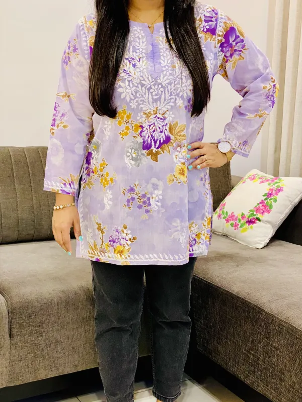 Mulmul Chikankari Hand Embroidered Women's Floral Short kurta