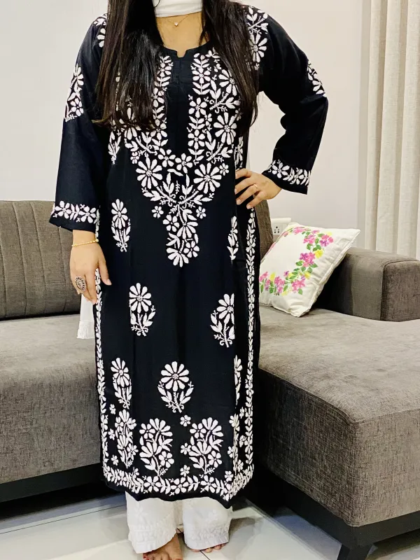 Premium Modal Chikankari Women's Solid Long Kurta