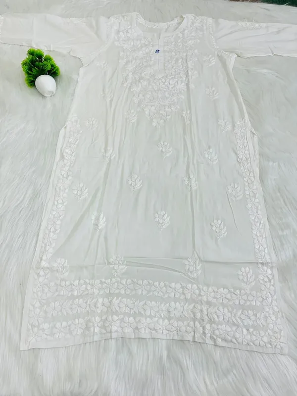 Premium Modal Chikankari Solid Women's Long Kurta