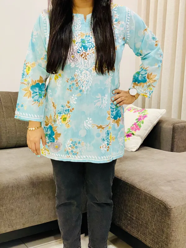 Mulmul Chikankari Hand Embroidered Women's Floral Short kurta