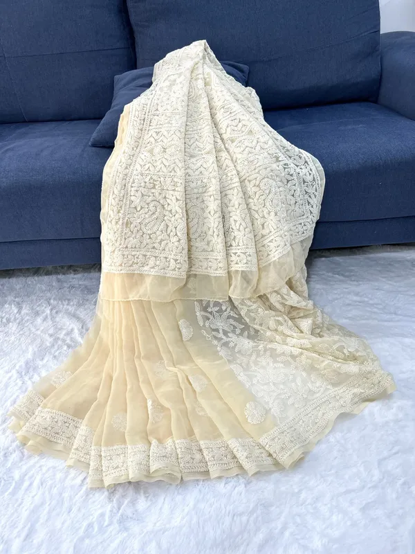 Beige Nirali Half Jaal Saree